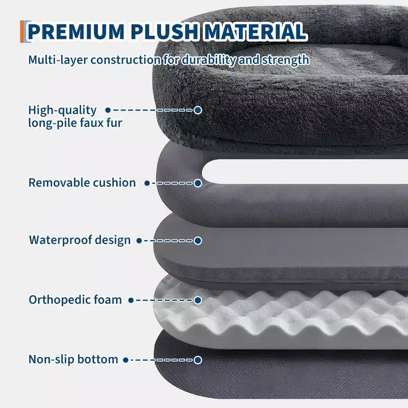 Cama para Perros para Humanos y Mascotas, 67x43x8 Cama para Perros Tamaño Humano con Almohada y Asa Portátil, Cama Ortopédica Lavable de Pelo Sintético para Perros