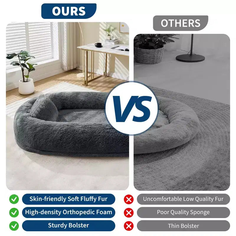 Cama para Perros para Humanos y Mascotas, 67x43x8 Cama para Perros Tamaño Humano con Almohada y Asa Portátil, Cama Ortopédica Lavable de Pelo Sintético para Perros
