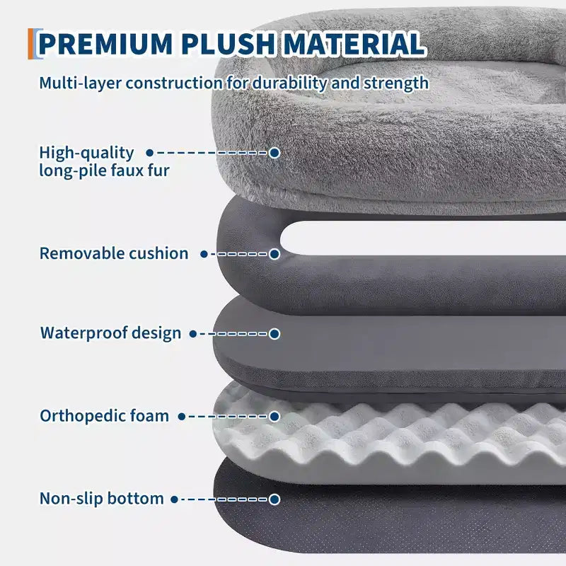 Cama para Perros para Humanos y Mascotas, 67x43x8 Cama para Perros Tamaño Humano con Almohada y Asa Portátil, Cama Ortopédica Lavable de Pelo Sintético para Perros