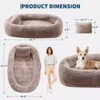 Cama para Perros para Humanos y Mascotas, 67x43x8 Cama para Perros Tamaño Humano con Almohada y Asa Portátil, Cama Ortopédica Lavable de Pelo Sintético para Perros