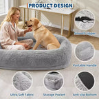 Cama para Perros para Humanos y Mascotas, 67x43x8 Cama para Perros Tamaño Humano con Almohada y Asa Portátil, Cama Ortopédica Lavable de Pelo Sintético para Perros
