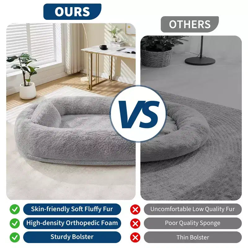 Cama para Perros para Humanos y Mascotas, 67x43x8 Cama para Perros Tamaño Humano con Almohada y Asa Portátil, Cama Ortopédica Lavable de Pelo Sintético para Perros