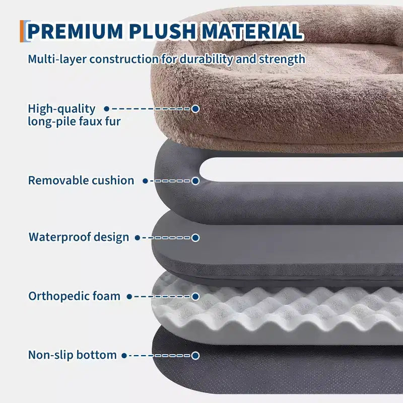 Cama para Perros para Humanos y Mascotas, 67x43x8 Cama para Perros Tamaño Humano con Almohada y Asa Portátil, Cama Ortopédica Lavable de Pelo Sintético para Perros