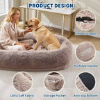 Cama para Perros para Humanos y Mascotas, 67x43x8 Cama para Perros Tamaño Humano con Almohada y Asa Portátil, Cama Ortopédica Lavable de Pelo Sintético para Perros