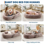 Cama para Perros para Humanos y Mascotas, 67x43x8 Cama para Perros Tamaño Humano con Almohada y Asa Portátil, Cama Ortopédica Lavable de Pelo Sintético para Perros