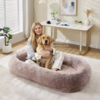 Human Dog Bed for Adults & Pets, 67X43X8Human Size Dog Bed with Pillow & Portable Handle, Washable Faux Fur Orthopedic Dog Bed