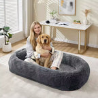 Cama para Perros para Humanos y Mascotas, 67x43x8 Cama para Perros Tamaño Humano con Almohada y Asa Portátil, Cama Ortopédica Lavable de Pelo Sintético para Perros