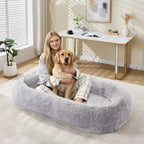 Cama para Perros para Humanos y Mascotas, 67x43x8 Cama para Perros Tamaño Humano con Almohada y Asa Portátil, Cama Ortopédica Lavable de Pelo Sintético para Perros