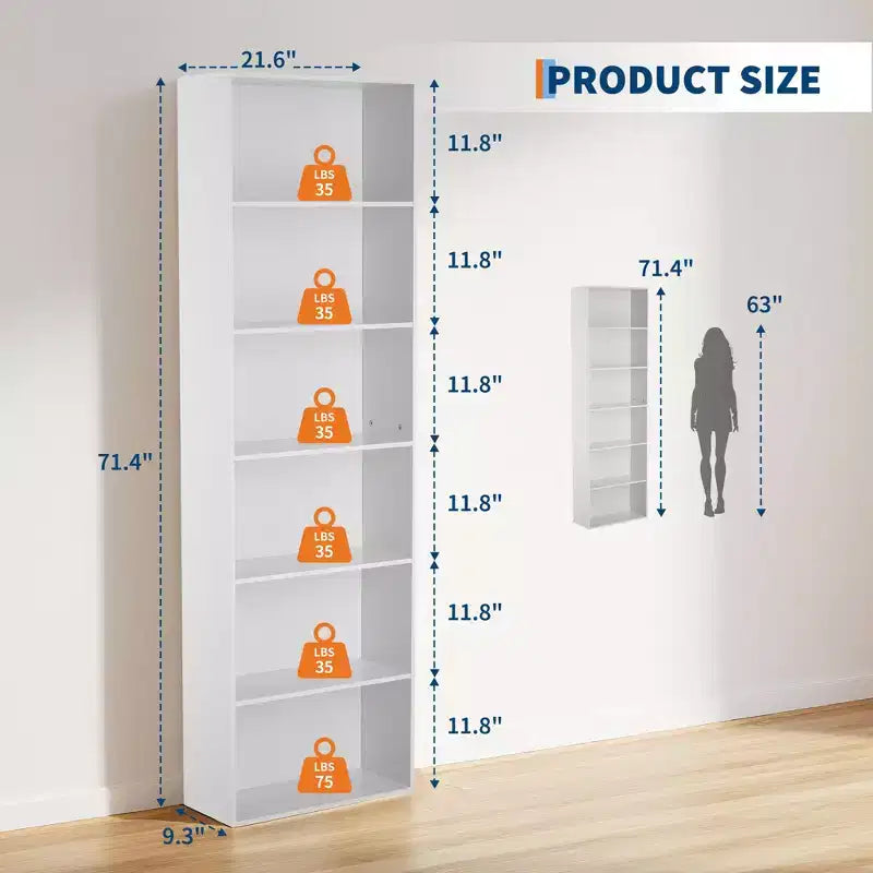 Estantería Industrial de 6 Niveles, Librero Alto con Capacidad de 35 Libras por Estante y Diseño Antivuelco para Sala de Estar, Oficina o Almacenamiento en Dormitorio