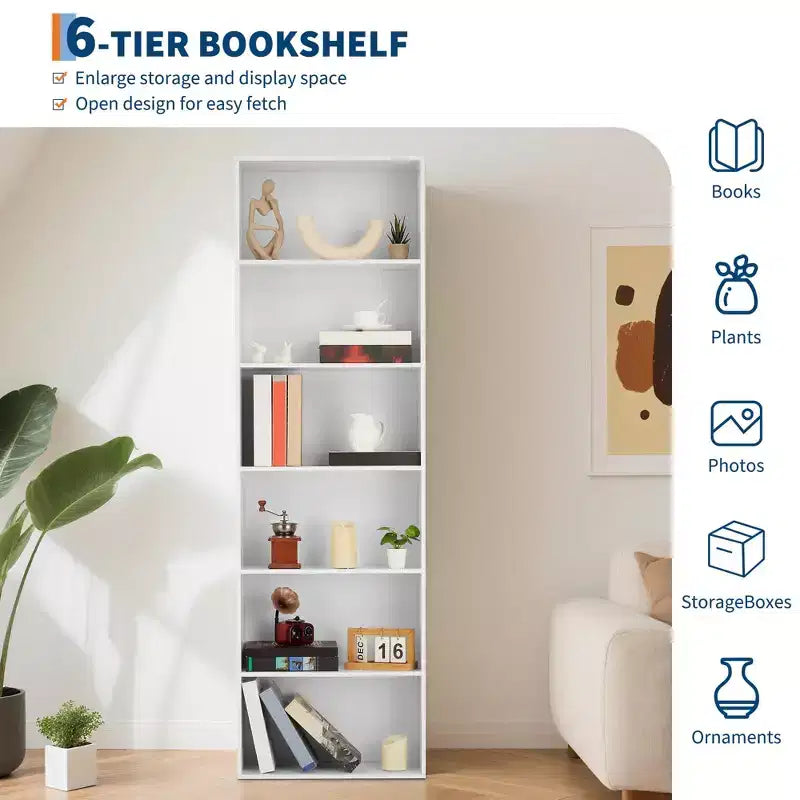 Estantería Industrial de 6 Niveles, Librero Alto con Capacidad de 35 Libras por Estante y Diseño Antivuelco para Sala de Estar, Oficina o Almacenamiento en Dormitorio