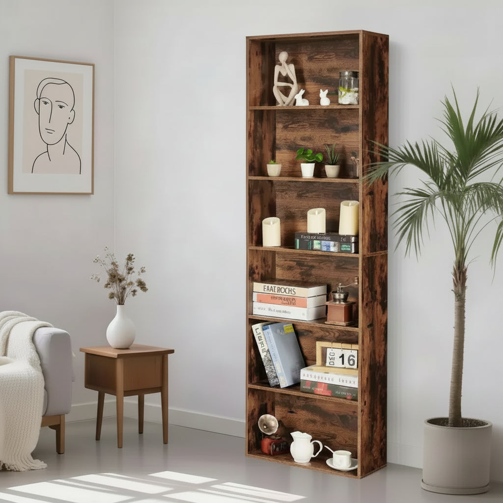 Estantería Industrial de 6 Niveles, Librero Alto con Capacidad de 35 Libras por Estante y Diseño Antivuelco para Sala de Estar, Oficina o Almacenamiento en Dormitorio