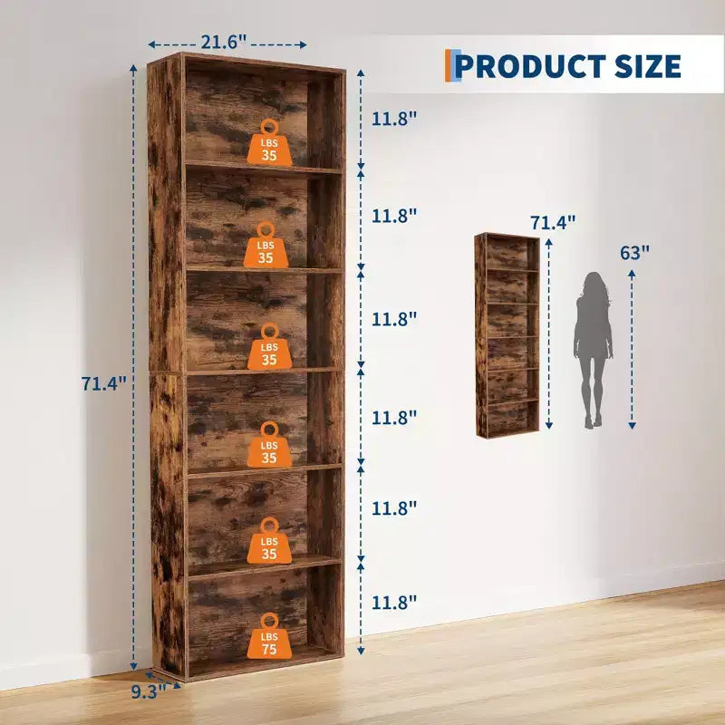 Estantería Industrial de 6 Niveles, Librero Alto con Capacidad de 35 Libras por Estante y Diseño Antivuelco para Sala de Estar, Oficina o Almacenamiento en Dormitorio