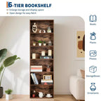 Estantería Industrial de 6 Niveles, Librero Alto con Capacidad de 35 Libras por Estante y Diseño Antivuelco para Sala de Estar, Oficina o Almacenamiento en Dormitorio