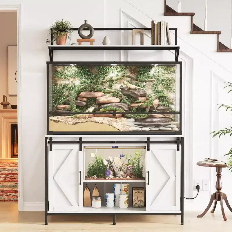 Soporte para tanques de reptiles para acuarios de hasta 120 galones, soporte para terrarios de 48 x 24 con armario de almacenamiento y estante de exhibición