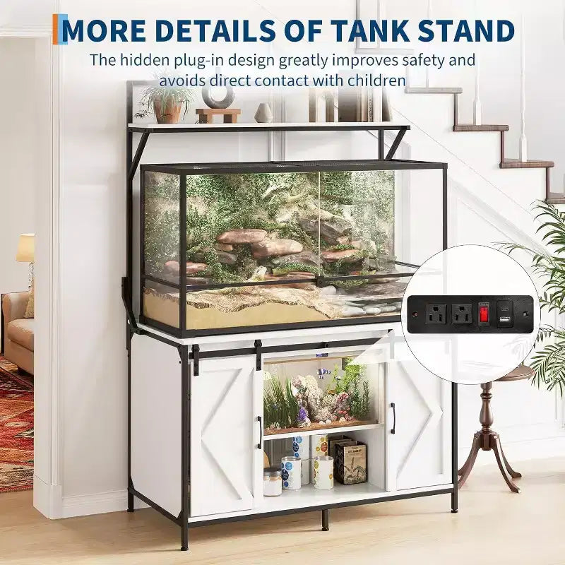 Soporte para tanques de reptiles para acuarios de hasta 120 galones, soporte para terrarios de 48 x 24 con armario de almacenamiento y estante de exhibición