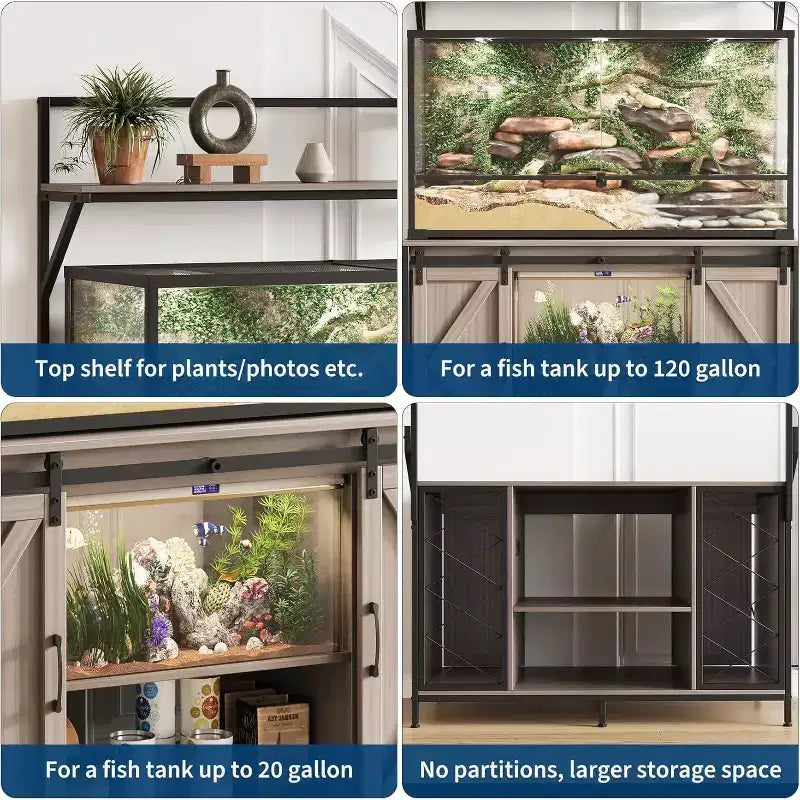 Soporte para tanques de reptiles para acuarios de hasta 120 galones, soporte para terrarios de 48 x 24 con armario de almacenamiento y estante de exhibición