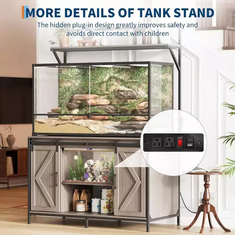 Soporte para tanques de reptiles para acuarios de hasta 120 galones, soporte para terrarios de 48 x 24 con armario de almacenamiento y estante de exhibición