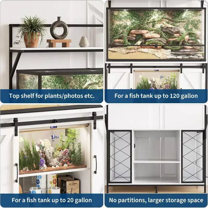 Soporte para tanques de reptiles para acuarios de hasta 120 galones, soporte para terrarios de 48 x 24 con armario de almacenamiento y estante de exhibición