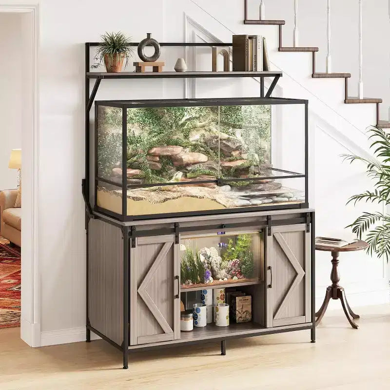 Acekool Reptile Tank Stand for Aquariums up to 120 Gallons, 48 x 24 Terrarium Stand with Storage Cabinet and Display Shelf