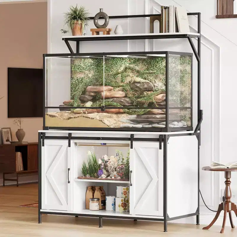 Soporte para tanques de reptiles para acuarios de hasta 120 galones, soporte para terrarios de 48 x 24 con armario de almacenamiento y estante de exhibición