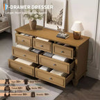 Cómoda blanca de 7 cajones, baúl ancho con cajones profundos, tiradores de metal y encimera gruesa, organizador moderno para dormitorio, pasillo, armario