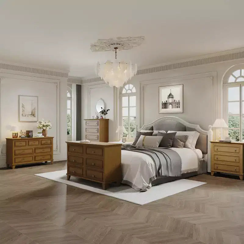 Cómoda blanca de 7 cajones, baúl ancho con cajones profundos, tiradores de metal y encimera gruesa, organizador moderno para dormitorio, pasillo, armario