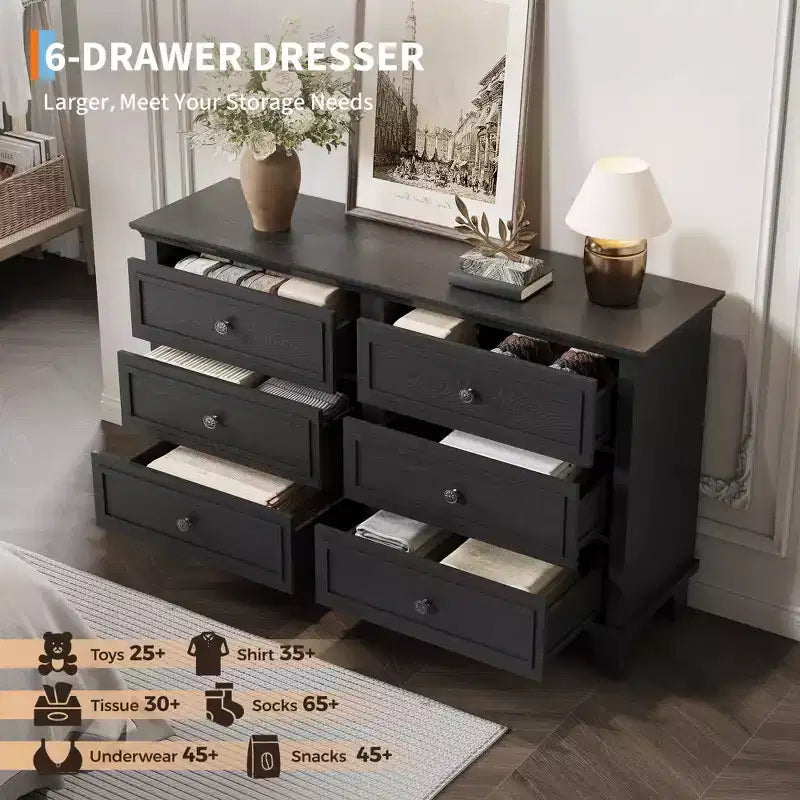 Cómoda blanca de 7 cajones, baúl ancho con cajones profundos, tiradores de metal y encimera gruesa, organizador moderno para dormitorio, pasillo, armario