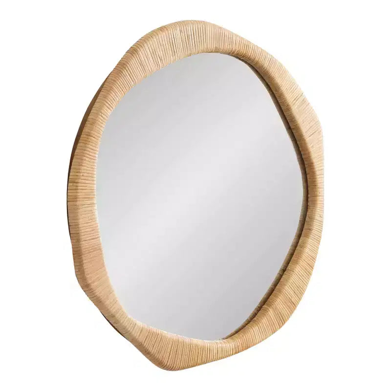 Kate and Laurel Rahfy Rattan Irregular Round Wall Mirror, Natural, 26x26