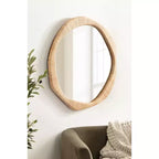 Espejo de pared redondo irregular de ratán Rahfy, natural, 26x26