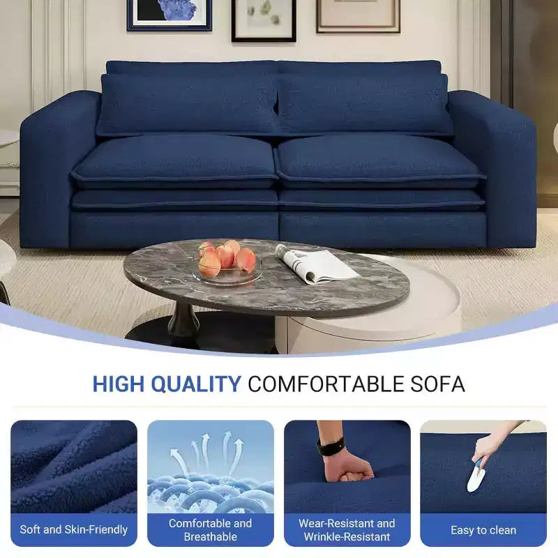 Sofá cama de 93 pulgadas tamaño King, sofá cama extraíble, sofá cama convertible 3 en 1 con 2 almohadas lumbares, azul