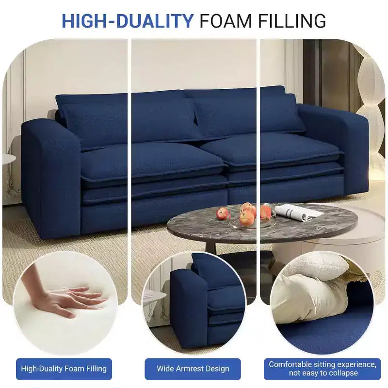 Sofá cama de 93 pulgadas tamaño King, sofá cama extraíble, sofá cama convertible 3 en 1 con 2 almohadas lumbares, azul