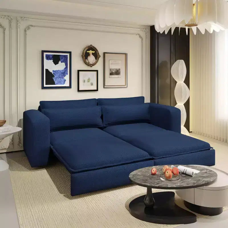 Sofá cama de 93 pulgadas tamaño King, sofá cama extraíble, sofá cama convertible 3 en 1 con 2 almohadas lumbares, azul