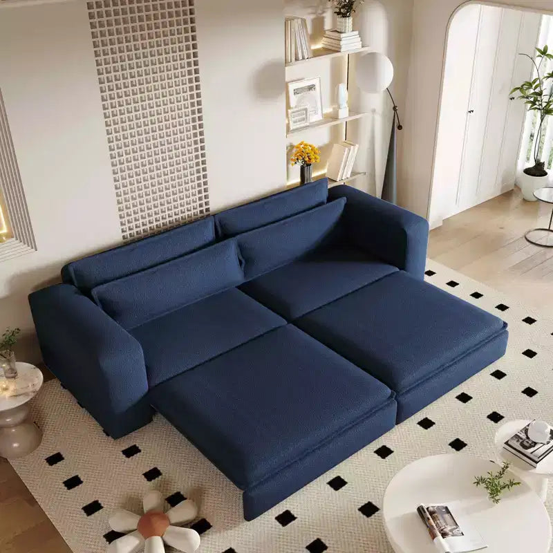 Sofá cama de 93 pulgadas tamaño King, sofá cama extraíble, sofá cama convertible 3 en 1 con 2 almohadas lumbares, azul
