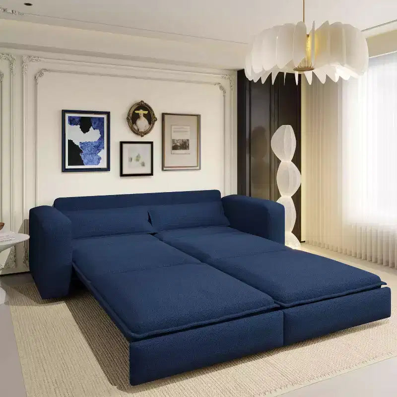 Sofá cama de 93 pulgadas tamaño King, sofá cama extraíble, sofá cama convertible 3 en 1 con 2 almohadas lumbares, azul
