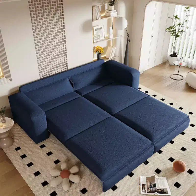 Sofá cama de 93 pulgadas tamaño King, sofá cama extraíble, sofá cama convertible 3 en 1 con 2 almohadas lumbares, azul