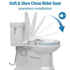 Asiento de inodoro de bidé no eléctrico alargado con boquillas dobles autolimpiantes, tapa de cierre suave y rociador de agua ajustable