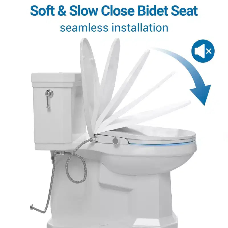Asiento de inodoro de bidé no eléctrico alargado con boquillas dobles autolimpiantes, tapa de cierre suave y rociador de agua ajustable