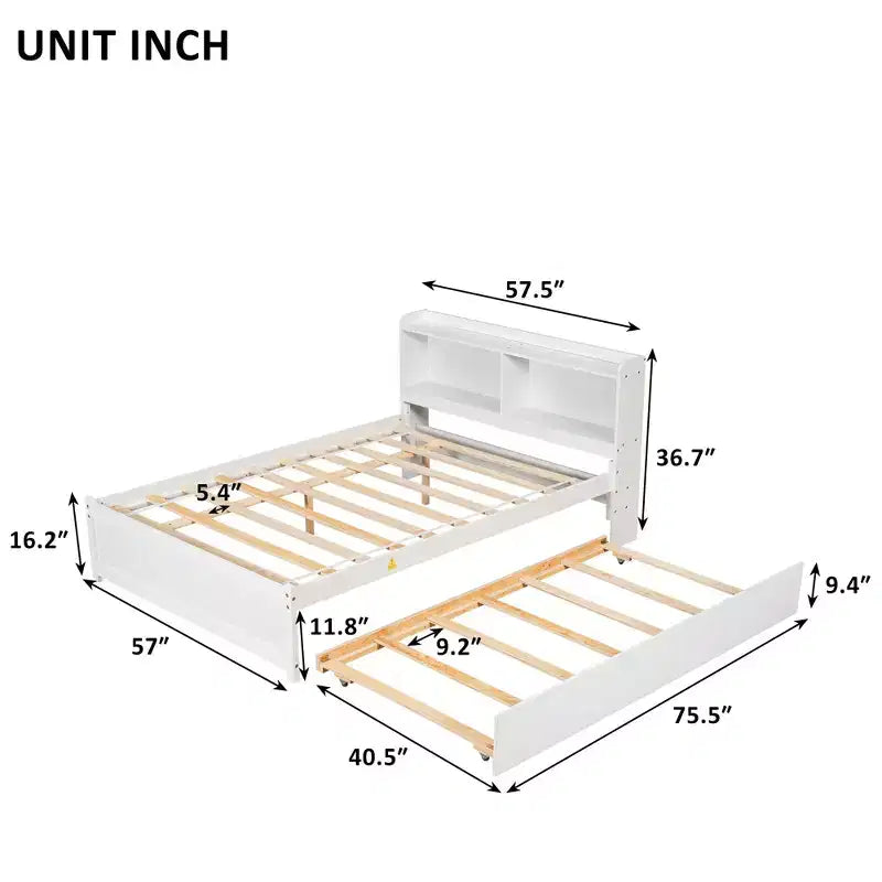 Cama Matrimonial con Nido,Estantería,Blanco