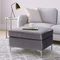TUYOHW Luxury Velvet Accent Ottoman with Metal Legs,Contemporary Living Room Ottoman Module with High-Resilience Foam Filling,Gray