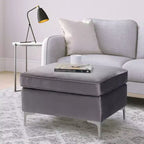 TUYOHW Luxury Velvet Accent Ottoman with Metal Legs,Contemporary Living Room Ottoman Module with High-Resilience Foam Filling,Gray