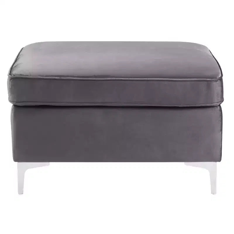 Otomana de terciopelo de lujo con patas de metal, módulo otomano contemporáneo para sala de estar con relleno de espuma de alta resistencia, gris