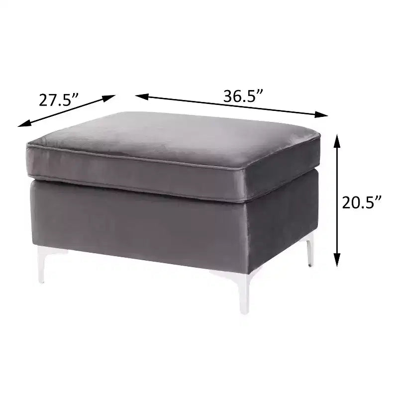Otomana de terciopelo de lujo con patas de metal, módulo otomano contemporáneo para sala de estar con relleno de espuma de alta resistencia, gris