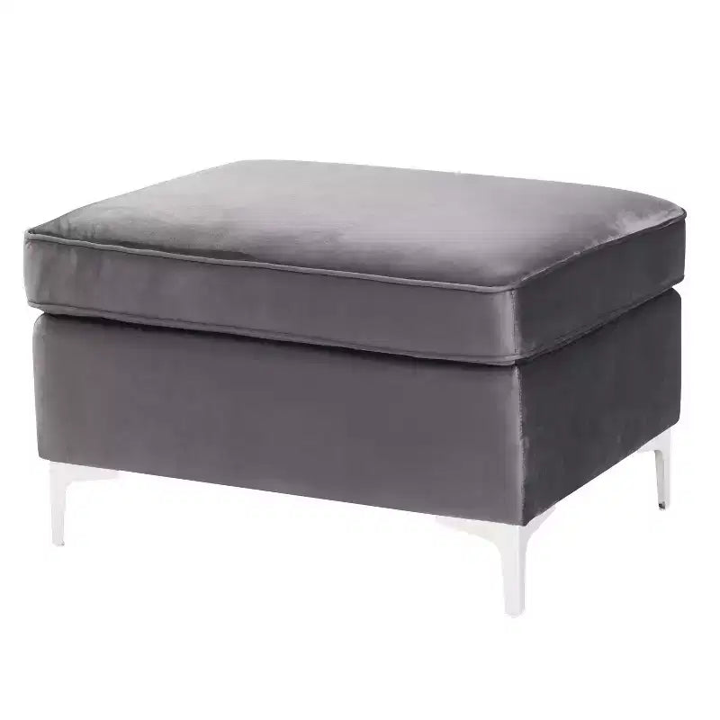 Otomana de terciopelo de lujo con patas de metal, módulo otomano contemporáneo para sala de estar con relleno de espuma de alta resistencia, gris