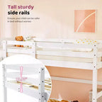 Cama Nido Baja de Madera Tamaño Twin con Tobogán, Barandilla y Escalera