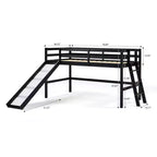 Cama Nido Baja de Madera Tamaño Twin con Tobogán, Barandilla y Escalera