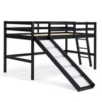 Cama Nido Baja de Madera Tamaño Twin con Tobogán, Barandilla y Escalera