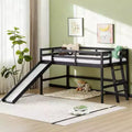 Cama Nido Baja de Madera Tamaño Twin con Tobogán, Barandilla y Escalera