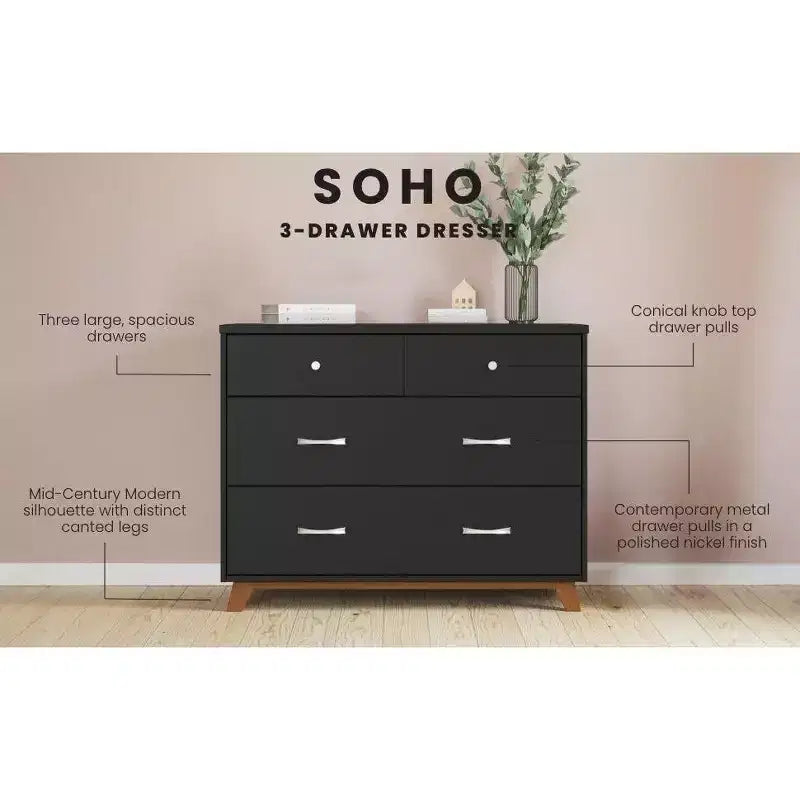 Cómoda de 3 cajones para guardería o dormitorio, amplio espacio de almacenamiento, kit antivuelco incluido para evitar que se caiga, no tóxico, acabado seguro para bebés
