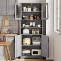 67Inch Storage Cabinet with Glass & Wood Doors, 6-Shelf Modern Cupboard with Adjustable Shelves for Kitchen Pantry, Living Room, Bookcase,Bathroom