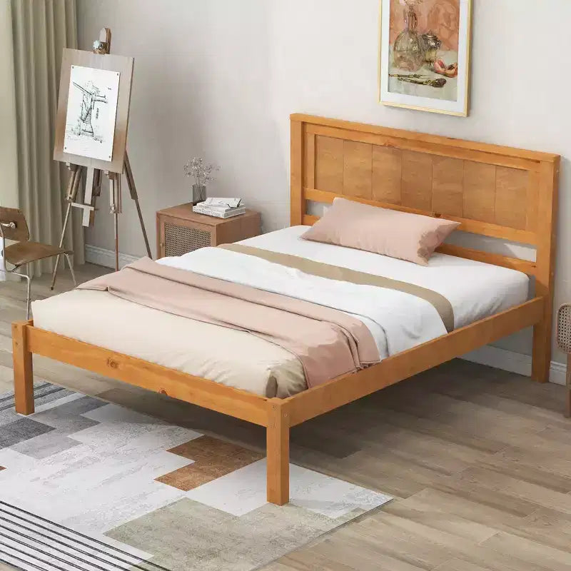 Base de cama Alvarez con cabecero y soporte de láminas de madera